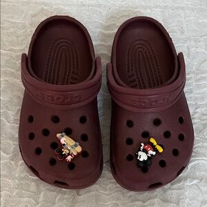 CROCS Maroon Clogs with Cartoon Charms